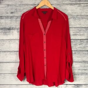 NWT-ROCK & REPUBLIC-Long Sleeve Button Down Red Shirt-Drapey Roll Cuff